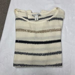 WHBM, off white sweater with horizontal stripes, L